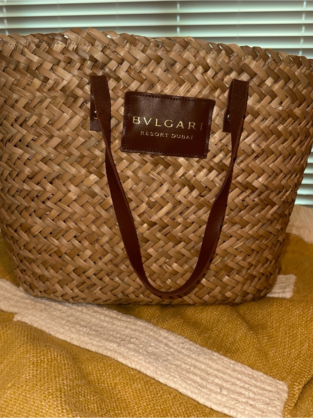 Bulgari  Dubai Woven Straw Tote with Brown Leather Handles